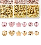 Redtwo 2300 Pcs Gold Spacer Beads Set for Jewelry Making, 6 Shapes Round Star Heart Pineapple Fla...