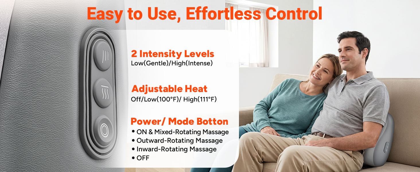 Simple controls for adjustable heat, massage modes, and personalized lower back comfort.