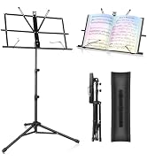 Music Stand New bee Foldable & Portable Metal Sheet Music Stand with Carrying Bag, Adjustable Pod...