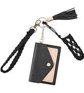 CALFOVERA Black PU Leather Wristlet Keychain for Women Portable Cotton Wrist Lanyard Credit Card ...