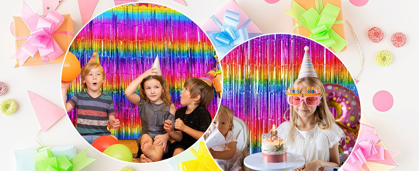 GJZSHTT Sparkly Neon Rainbow Foil Fringe Curtain Backdrop Metallic Streamers B0CT5TWW29,B0CT2MW6NG