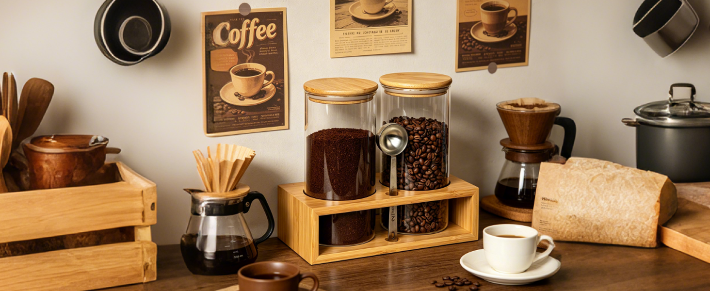 Airtight Coffee Container with Scoop for Coffee Beans and Ground Coffee Storage