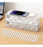2 Pack Cable Organizer Box with Lid - Stackable Charger Cord Storage Organizer with 20 Wire Ties ...