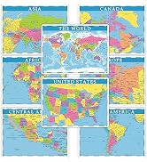 Educational Placemats for Kids Set of 8 World Map Placemat Non Slip Washable Eat Table Mat USA, E...