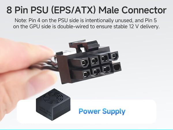 8 Pin GPU Power Cable with 6+2 Pin PCIe Connector for Stable Power Delivery to Graphics Cards