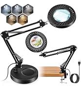 Ddlisu 12X Magnifying Glass with Light and Stand, 9 Dimmable Brightness, 5 Color Modes, Hands Fre...