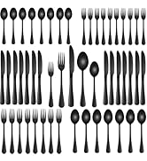 DEHOV 30 PCs Flatware Sets,Black Stainless Steel Silverware Sets Service For 6 Person,Durable Cut...