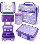 Bento Box with Stainless Steel Thermo, Insulated Lunch Bag, Ice Pack Set for Kids - 5 Compartment...