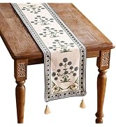 patdrea Designer Blue Rustic Elegant Floral Patterned Linen Table Runner 71 Inch Long,Wrinkle Res...