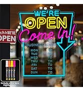 MissAudrey Neon Open Sign for Business with Cycle Timer,We're Open Come In Business Hours Neon Si...