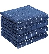 Homaxy 100% Cotton Terry Kitchen Towels(Navy Blue, 13 x 28 inches), Checkered Designed, Soft and ...