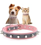 Pink XS Spiked Dog Collar, Reflective Cat Collar Spike Soft Pu Leather Anti Bite Rivet Stud Studd...