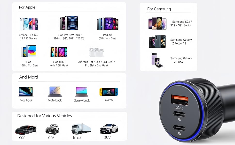 iphone car charger fast charging