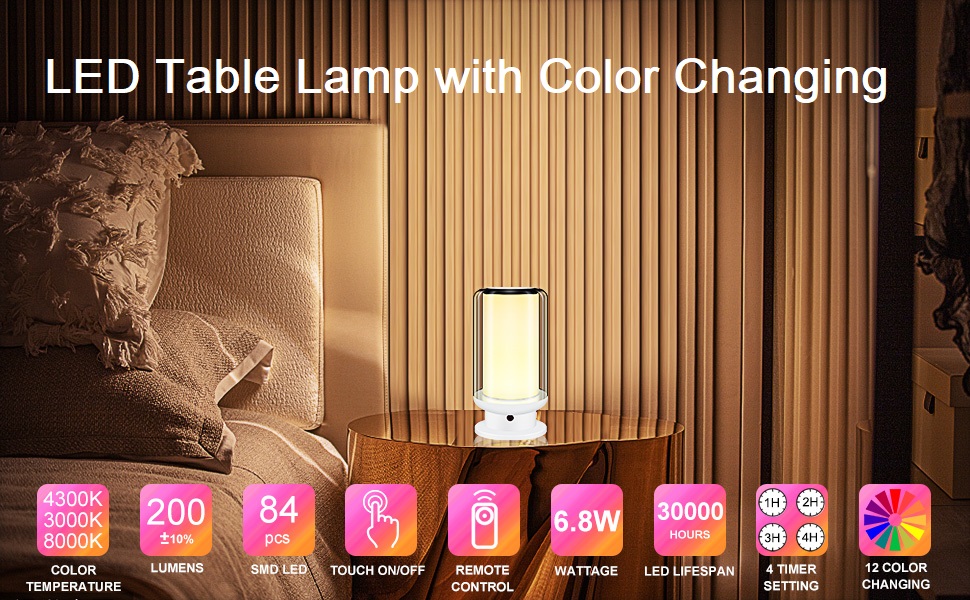 LED table lamp with color changing