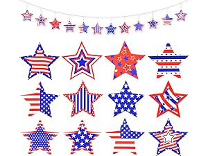 24 Pcs Patriotic Star Hanging Decorations