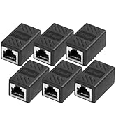 Menewstart Ethernet Coupler 6 Pack, Black, in-Line R45 Coupler Female to Female, Premium Gold Pla...