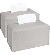 2Pcs Tissue Box Cover Holder, Rectangular with Bottom Belt - PU Leather Tissue Cover Decorative O...