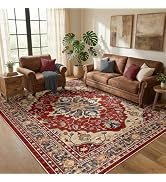 RELEANY Area Rugs 5'x7' Washable Non-Slip, Floral Vintage Distress Print Pattern Medallion Carpet...