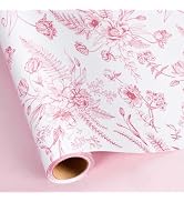 Yarcony Pink Floral Gift Wrapping Paper, Vintage Toile Floral Pink Gift Wrap for Girls Women Birt...