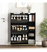 Donext Shoe Cabinet, Shoe Rack with 3 Flip Drawers & Open Shelves, Free Standing Modern Shoe Cabi...