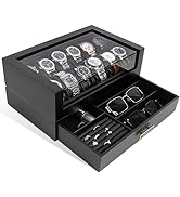 KAMIER 12 Slots Watch Box Case Organizer Display for Men,Two-Tier Wooden Watch Box Organizer For ...