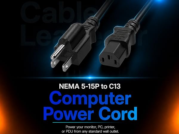 NEMA 5-15P to C13 power cord 18 AWG 10A 125V