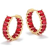 Lourny Crystal Hoop Earrings for Women, 18K Gold Plated Chunky CZ Hypoallergenic Trendy Lightweig...