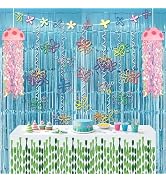 Yellow Cartoon Party Decorations Jellyfish Flower Hanging Swirls with Fringe Curtain Backdrop Oce...