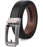 SKiporty Mens Belt Ratchet Belts Dress Casual Leather Belt for Men With Slide Adjustable Click Bu...