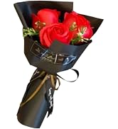 Red 3 Heads Artificial Rose Bouquet Soap Flower Petals Valentine Day Gifts for Women, Best Friend...