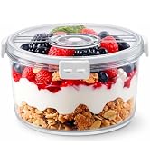 Mowhut Large Trifle Bowl with Sealed Lid,8.9 Inch Clear Salad Bowl with Snap Fasteners,Plastic Mi...