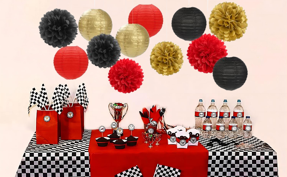 red and black party decorations
