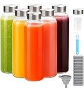 Zukro Glass Water Bottles with Lids 24 oz, 6 Pack Reusable Juice Bottles With Stainless Steel Air...