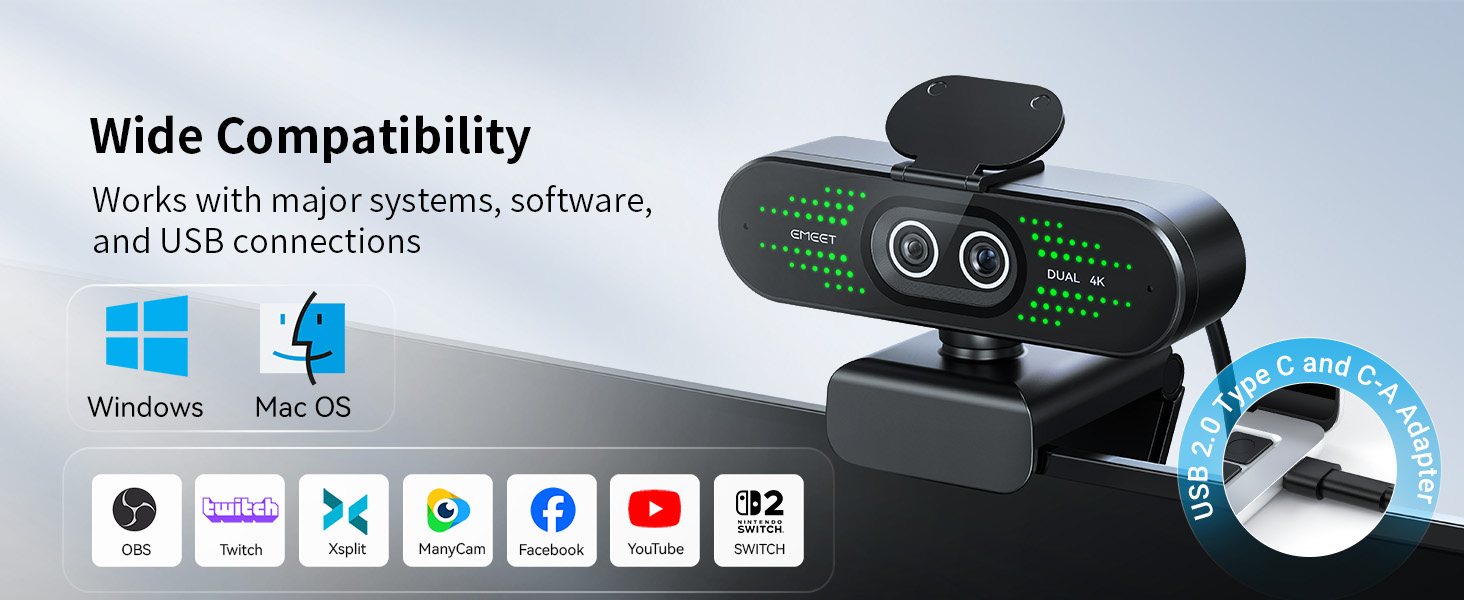 Broad Compatibility EMEET 4K webcam NOVA