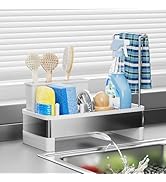 Ewaiira Stainless Steel Sink Caddy, Sponge Holder for Kitchen Sink with Brush Holder & Dishcloth ...