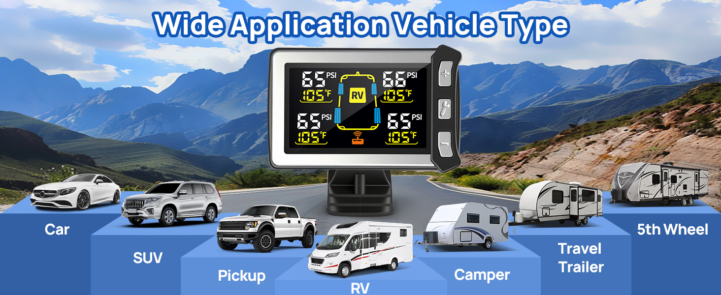 Masoll TPMS is fit for all types of RV trailer or camper which setup is less than 87PSI and 120FTFT