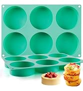 4Inch Round Silicone Mold for Baking, 2Pcs Large Silicone Muffin Top Pan Non-Stick, 6-Cavity Baki...