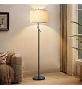 GyroVu Black Floor Lamp, Height Adjustable Standing Lamp Tall Lamp with Fabric Lampshade&Pull Cha...