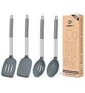 Pack of 4 Silicone Cooking Utensils Set, Non Stick Large Solid Spatulas, Heat Resistant Gray Slot...