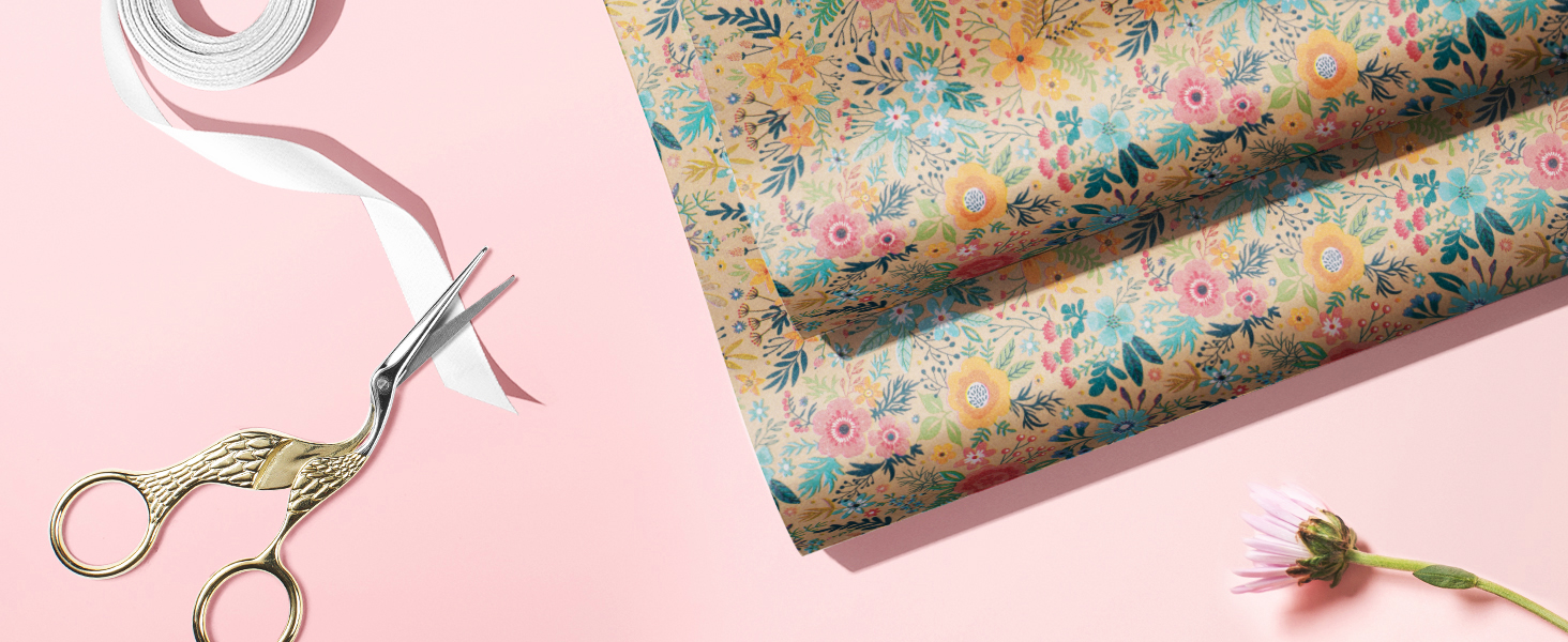 WRAPAHOLIC Kraft Floral Wrapping Paper