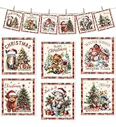 Vintage Christmas Swedish Dishcloths for Kitchen, 6 Pcs Retro Farmhouse Animals Swedish Dish Clot...