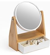 YEAKE Vanity Makeup Mirror with Natural Bamboo Stand, 1X/3X Double Sided Magnifying Mirror with O...