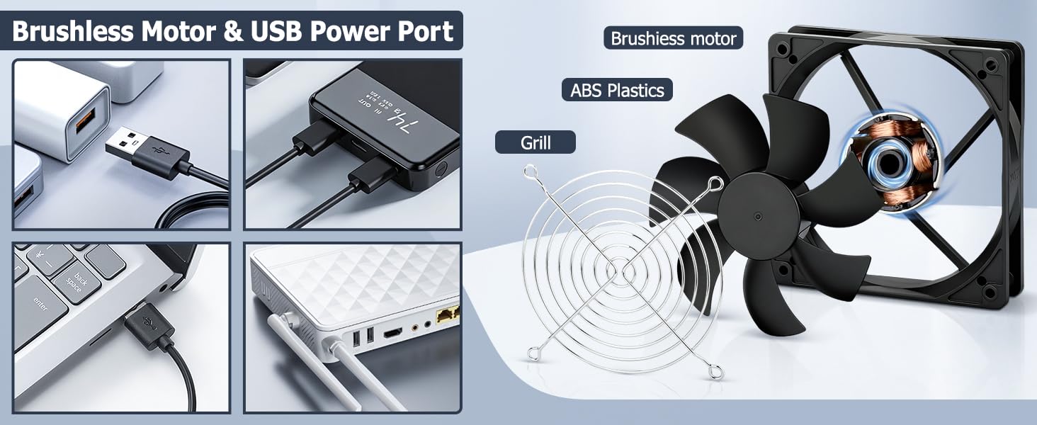 brushless motor usb power port phone charger power bank laptop router 5v cooling fan abs plastic