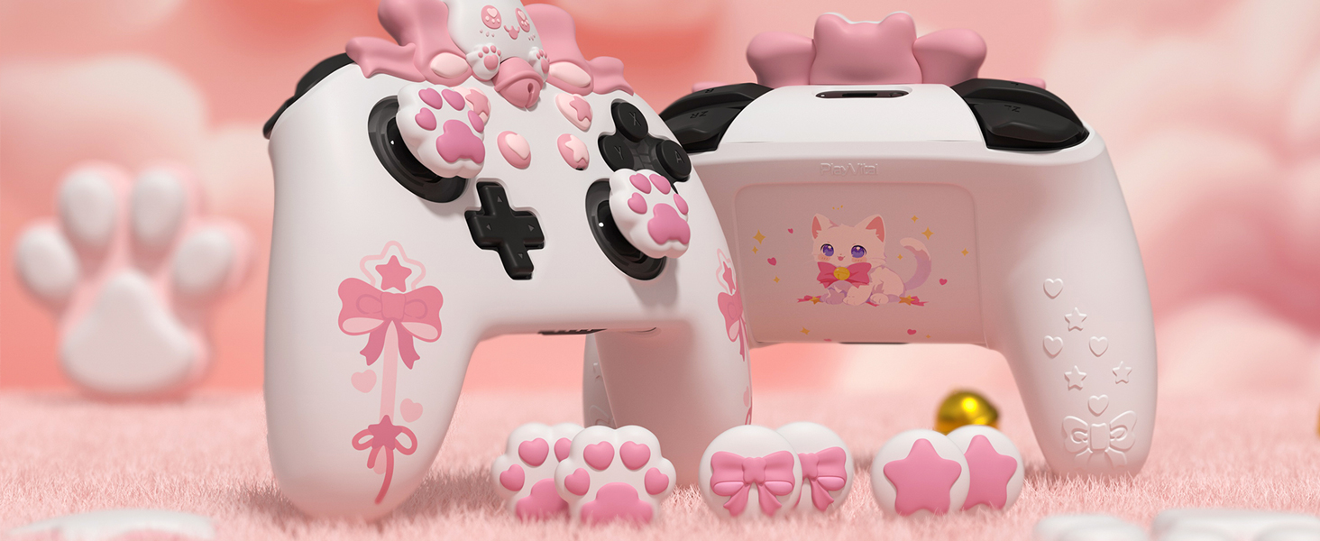 PlayVital Sweetheart Kitty Silicone Skin Compatible with Nintendo Switch Pro Controller
