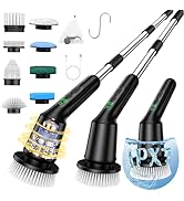 Shower Scrubber with Long Handle, Shower Cleaner Brush with 8 Brush Heads, Cordless Electric Spin...
