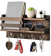 HappyHapi Key Holder for Wall Decorative, Rustic Key Rack with 4 Double Key Hooks, Wall Mounted M...