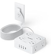 10Ft Power Strip with 8 Outlets 4 USB Ports Extension Cord, Flat Plug Charging Station for Home O...