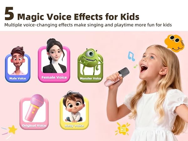 Kids Karaoke Machine for Ages 3-12, Portable Mini Bluetooth Speaker with Two Wireless Microphones