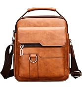 CAAORDKSO Small Leather Messenger Bag Chest Bag Travel Bag, Mini Crossbody Bag Shoulder Bag for M...