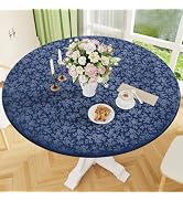 Smiry Waterproof Heavy Duty Vinyl Fitted Tablecloth for 45"-56" Round Table | Elastic Plastic Tab...